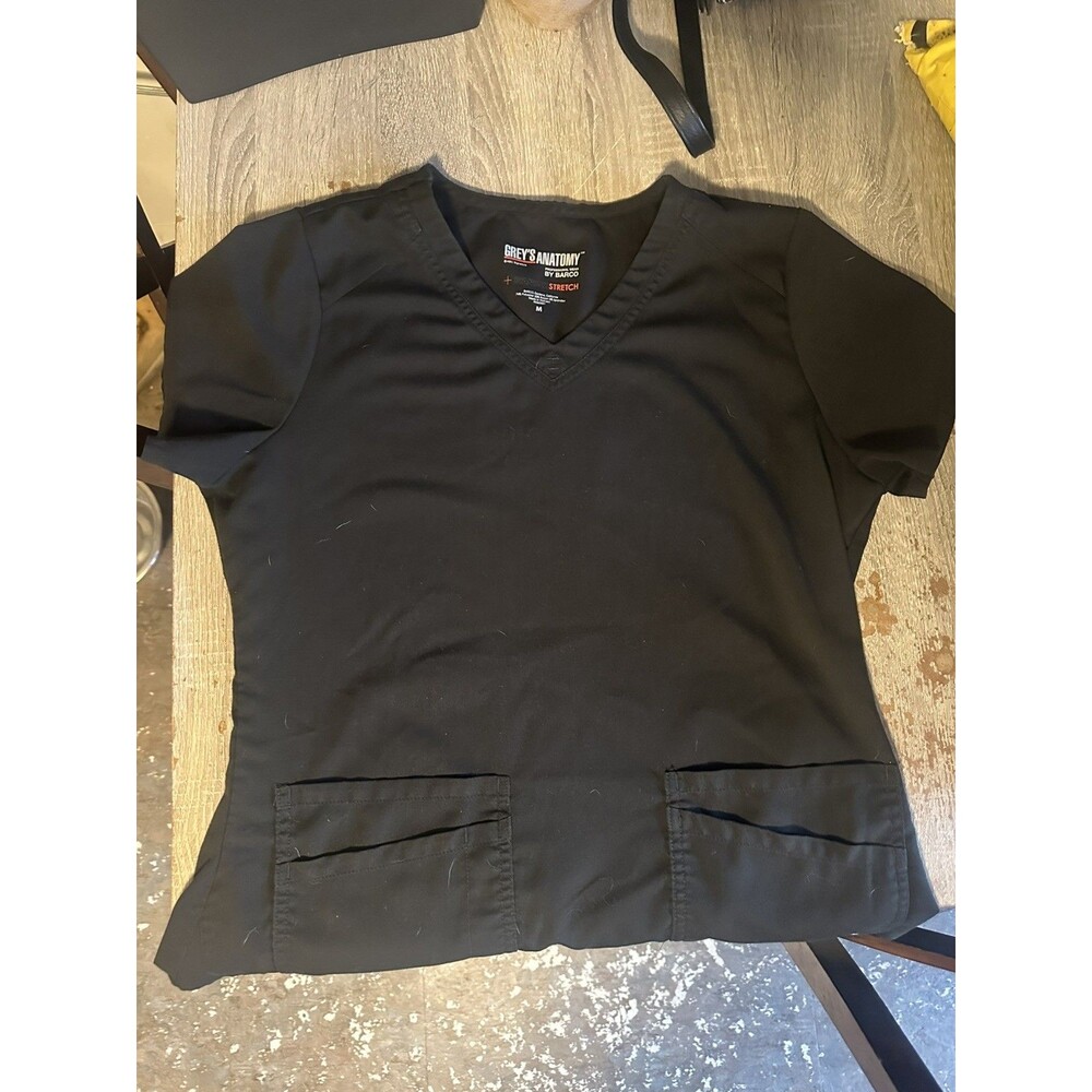 Barco Grey's Anatomy Black Two Pocket V-Neck Scrub Top Women's Medium
